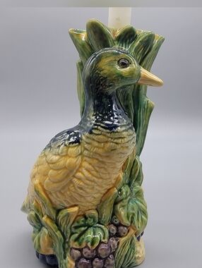 Vintage Majolica Style Mallard Formalities Baum Bros Candlestick Holder